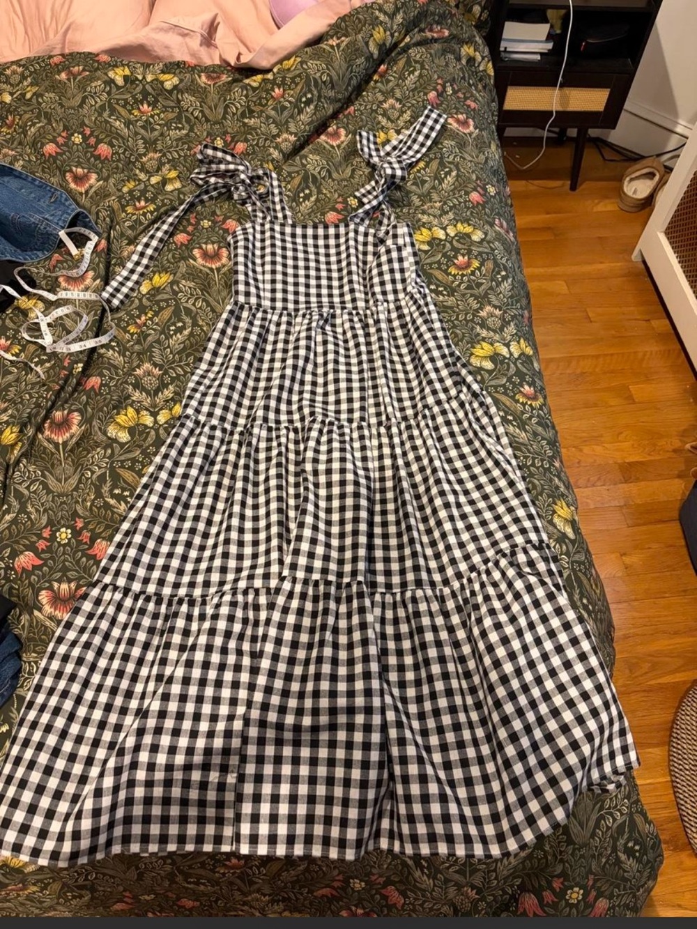 Black & White Gingham Tie-Shoulder Maxi Dress